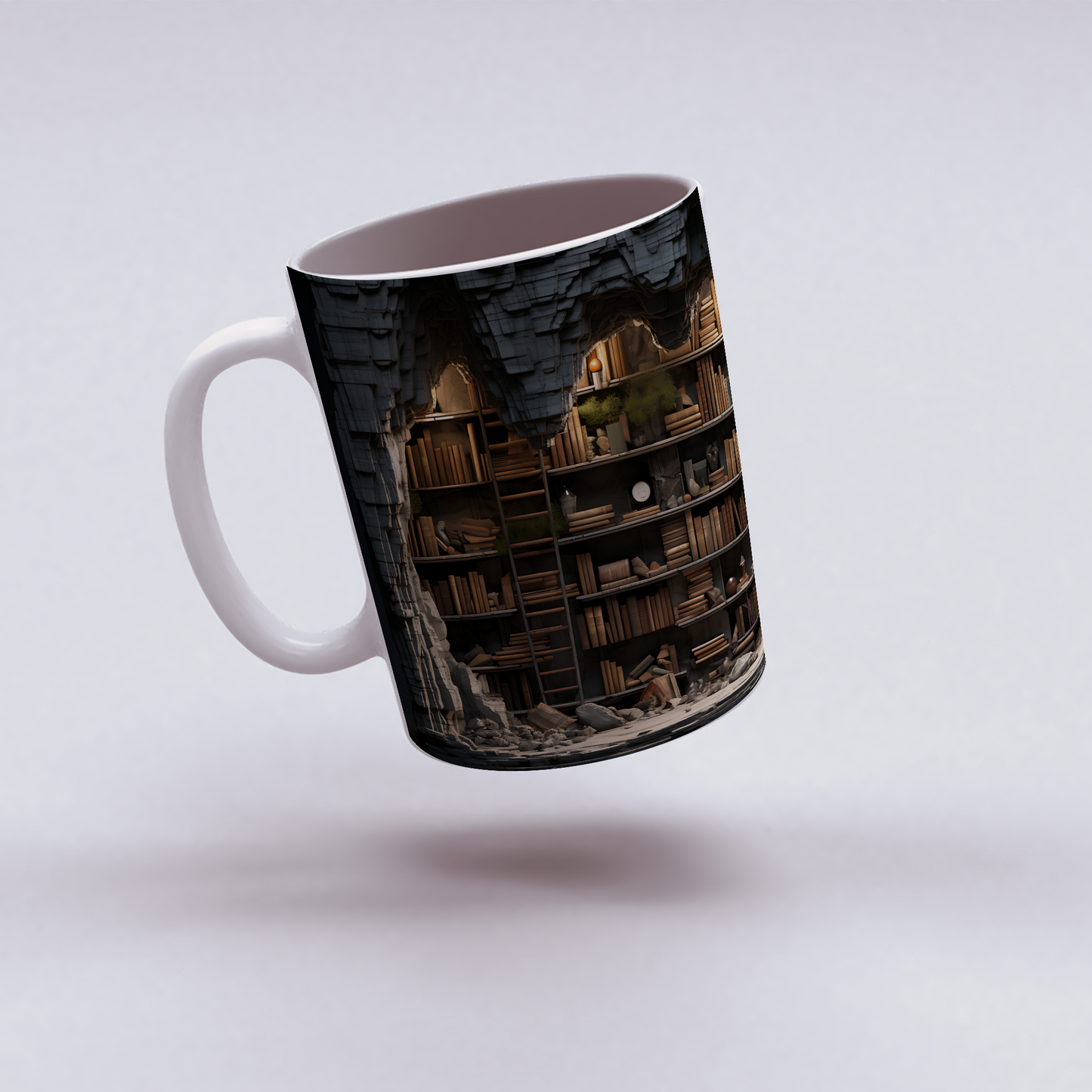 3D Tasarım Kitaplık Temalı Porselen Kupa Bardak - K03