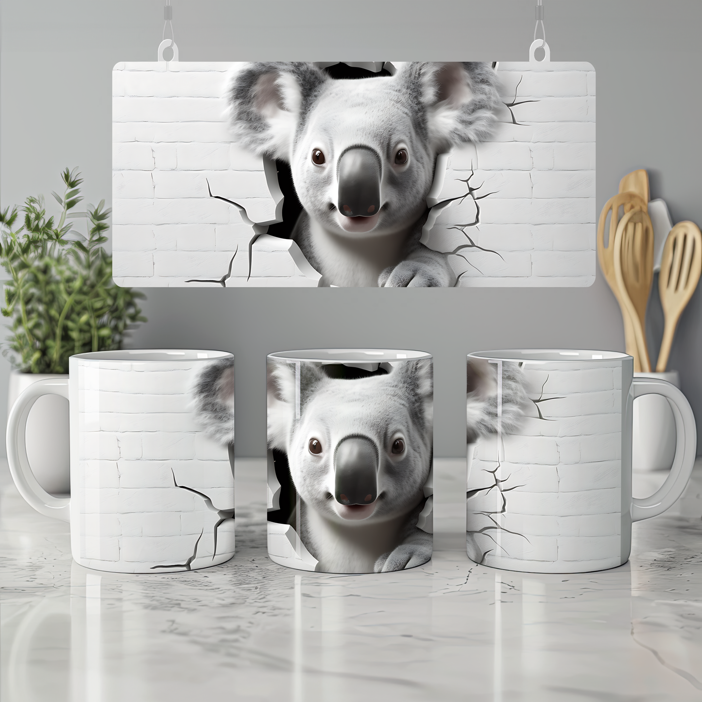 Hayvan Figürlü Kupa – Safari Macerası Temalı Bardak - Koala Seramik Kupa