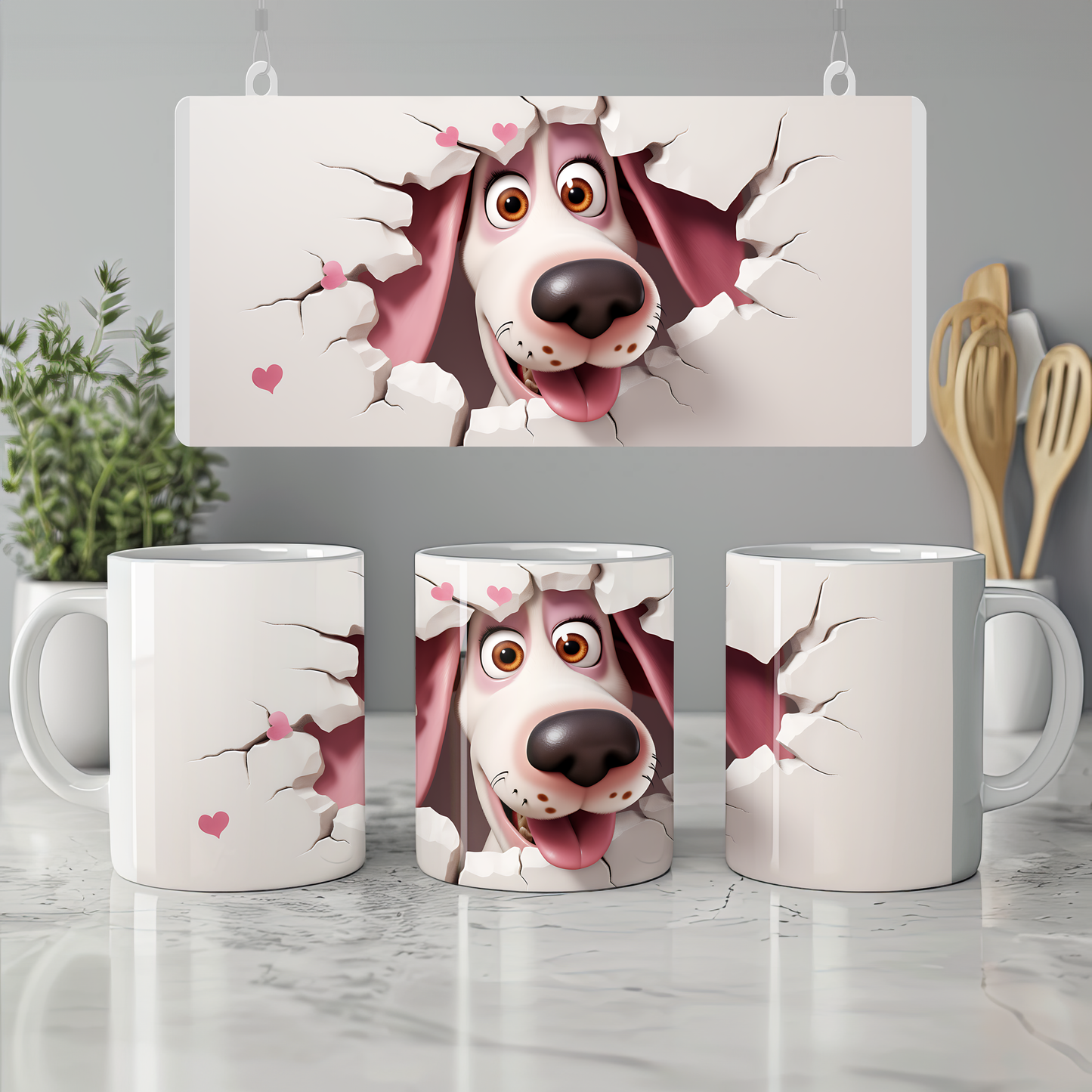 Tatlı Pati Koleksiyonu – Özel Tasarım 3D Kupa - Valentine Basset Hound