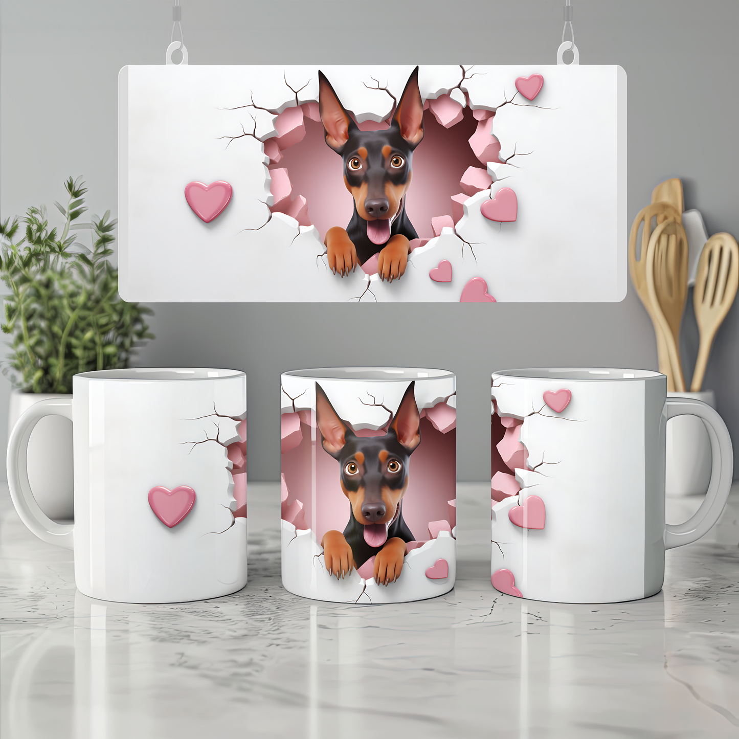Sadakatli Hediye – Tatlı Patili Figürlü Kupa - Valentine Doberman Pinscher