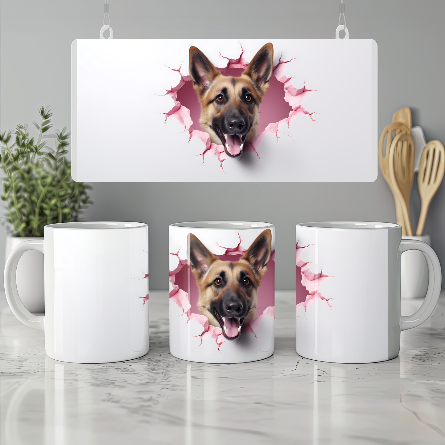 Hediye Gibi Sevimli – 3D Köpek Kupa Serisi - Valentine German Shepherd
