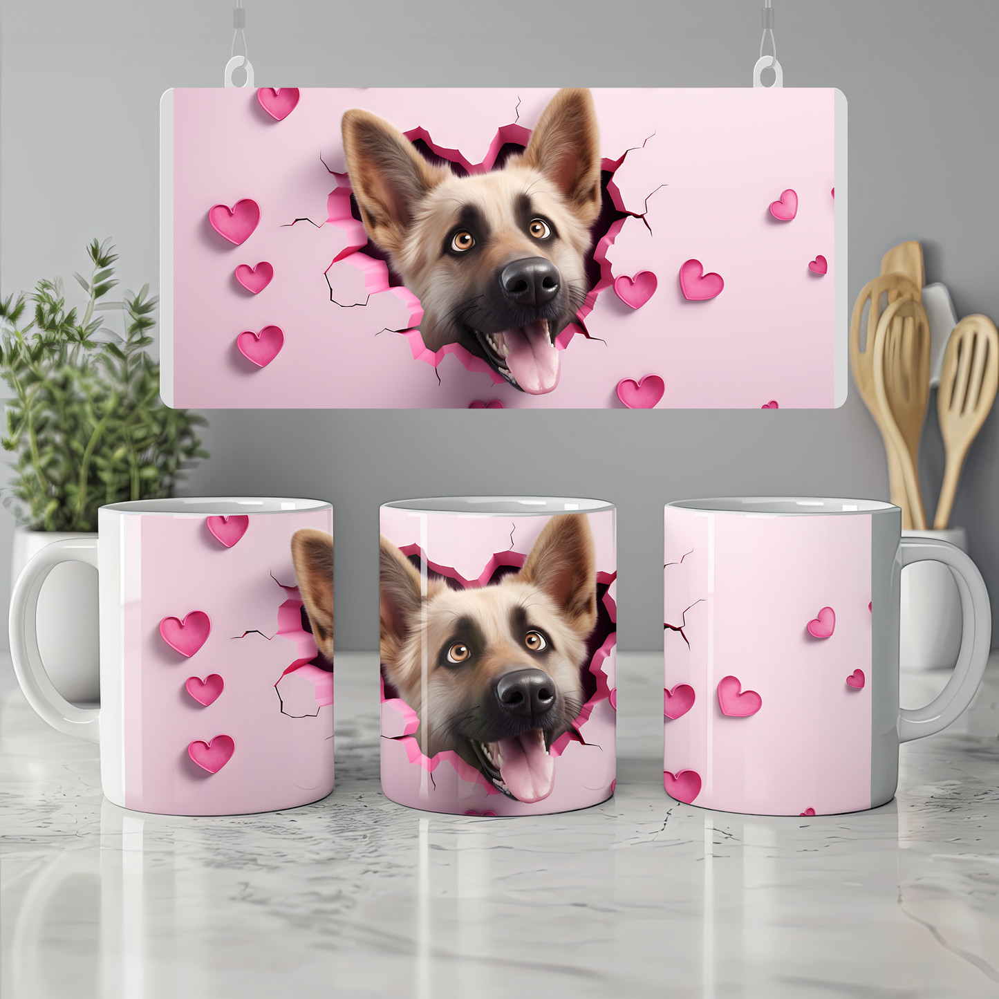 Can Dost Kupası – Köpek Severler İçin 3D Bardak - Valentine German Shepherd