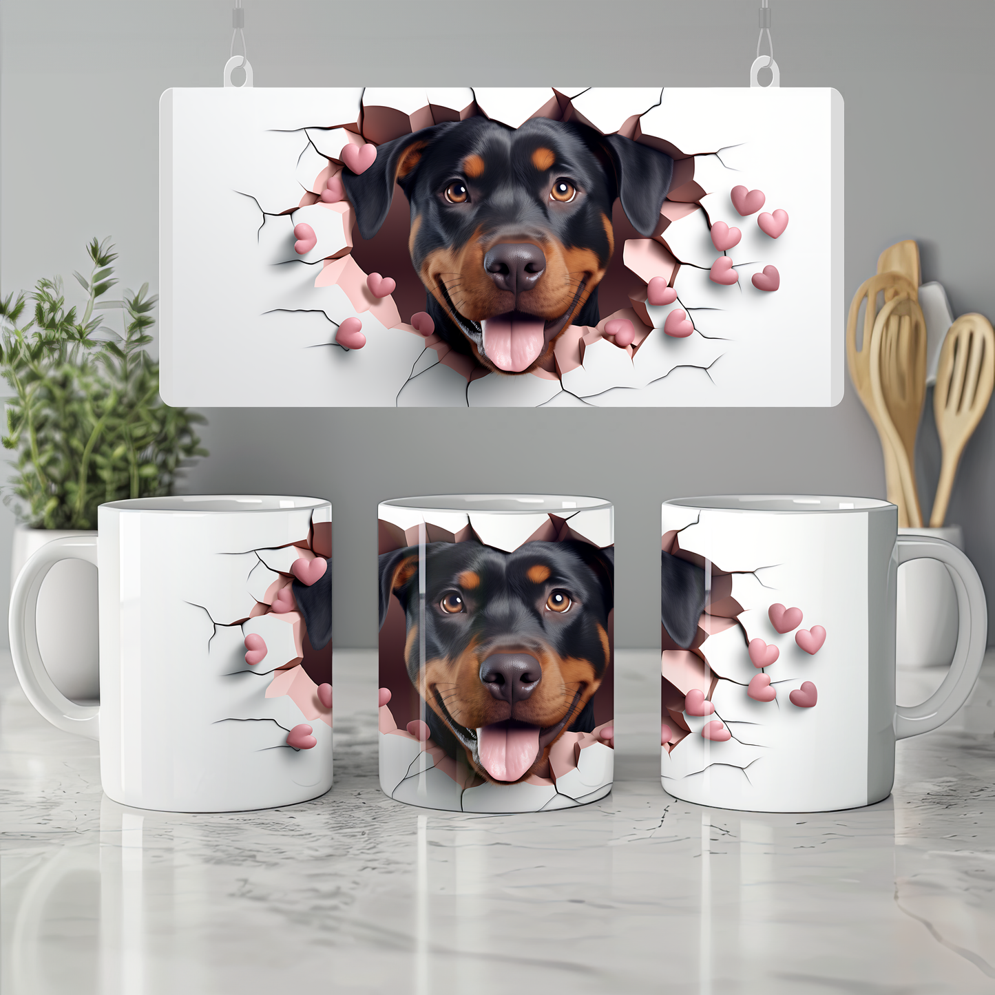 PuffyPup – Sevimli Köpek Figürlü 3D Kupa - Valentine Rottweiler