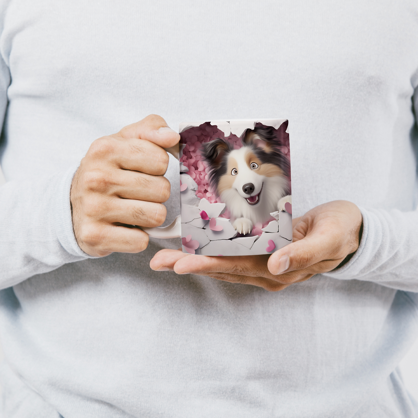Havhav Mugsy – 3D Tatlı Köpek Bardak - Valentine Shetland Sheepdog