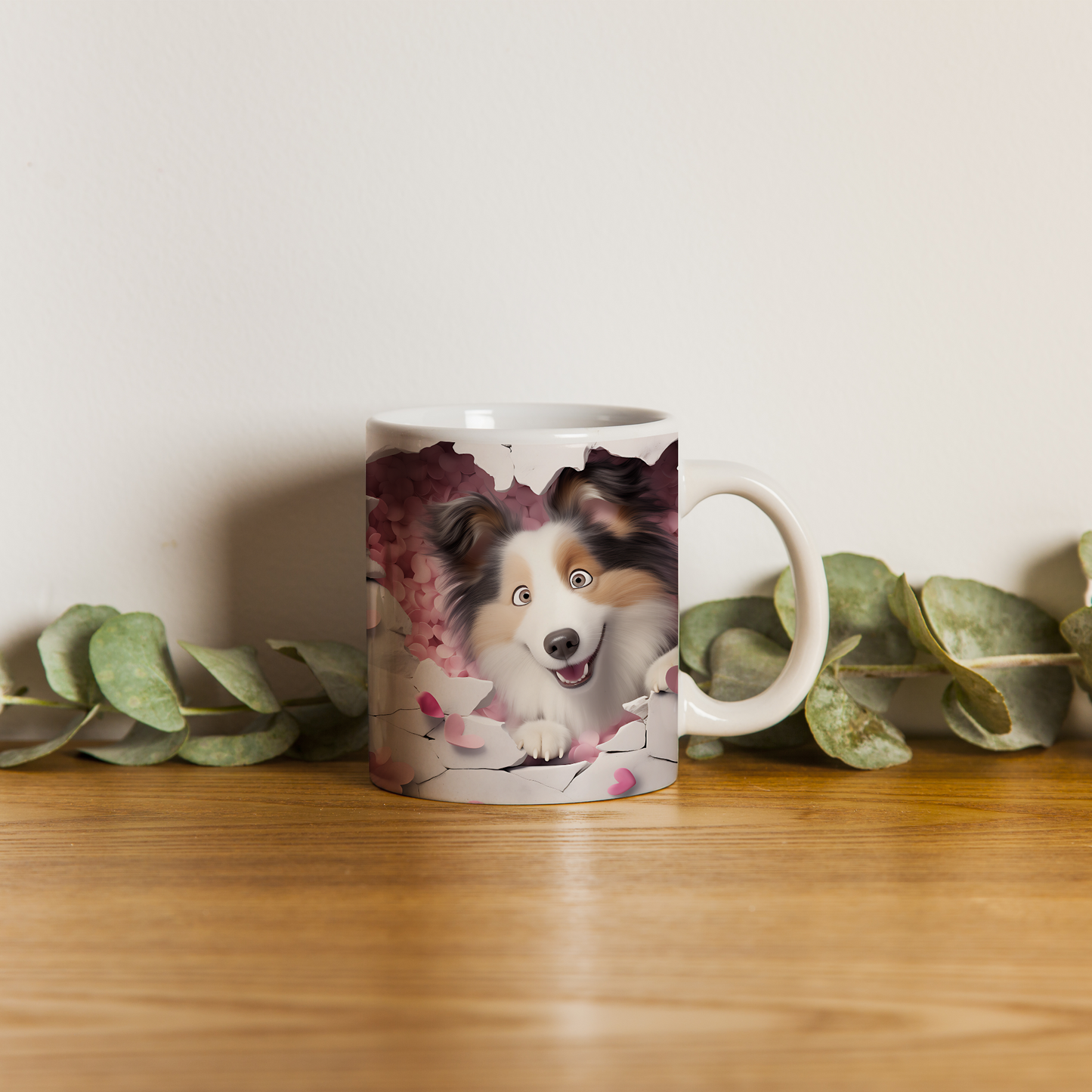 Havhav Mugsy – 3D Tatlı Köpek Bardak - Valentine Shetland Sheepdog