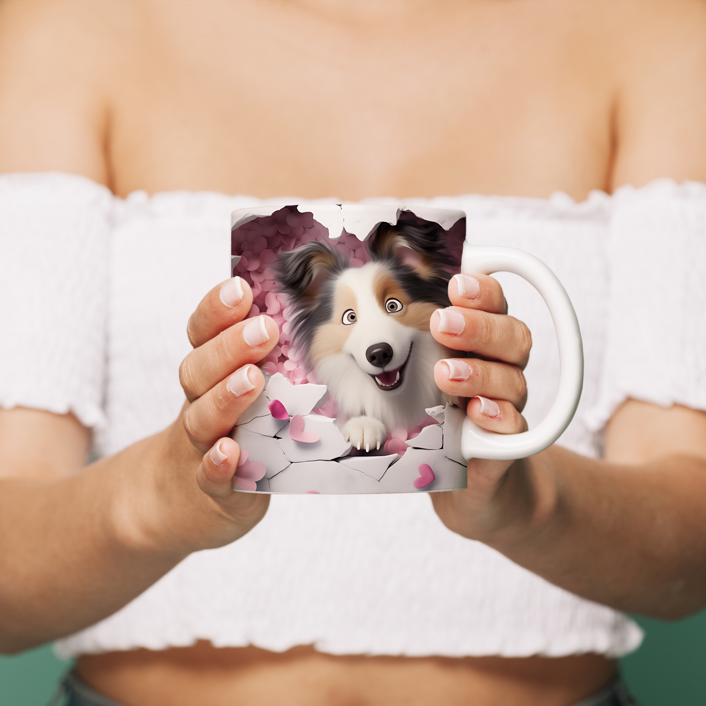 Havhav Mugsy – 3D Tatlı Köpek Bardak - Valentine Shetland Sheepdog
