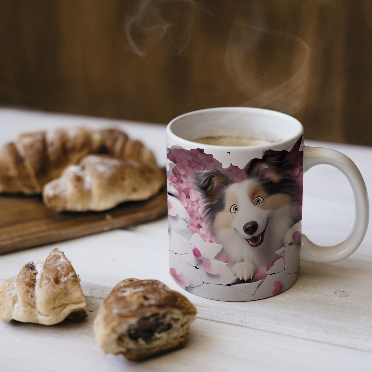 Havhav Mugsy – 3D Tatlı Köpek Bardak - Valentine Shetland Sheepdog
