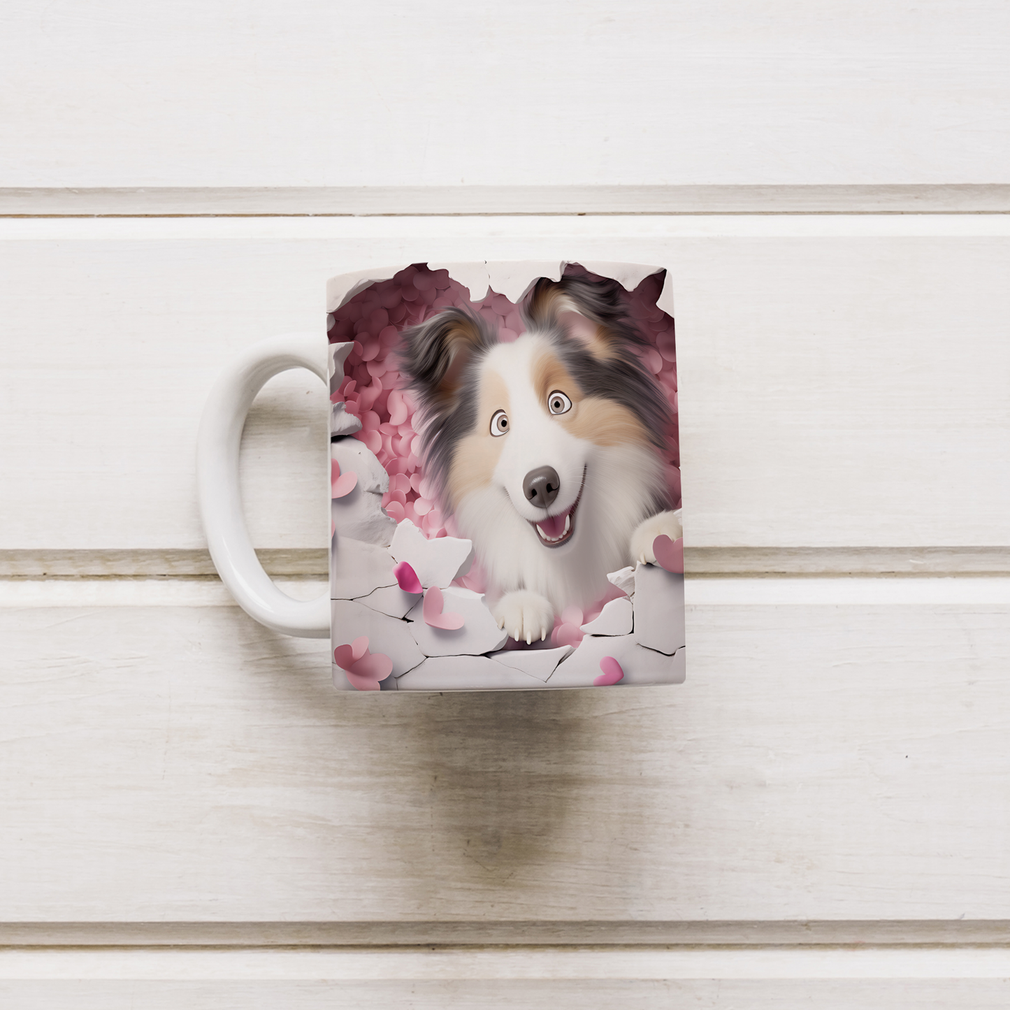 Havhav Mugsy – 3D Tatlı Köpek Bardak - Valentine Shetland Sheepdog