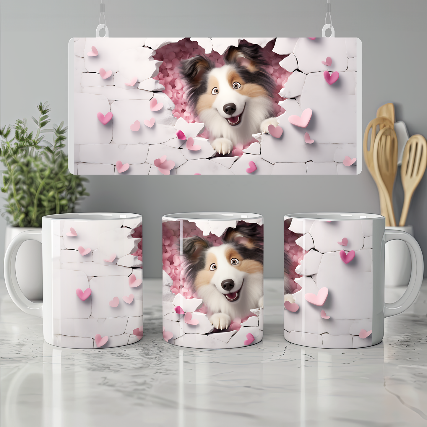 Havhav Mugsy – 3D Tatlı Köpek Bardak - Valentine Shetland Sheepdog