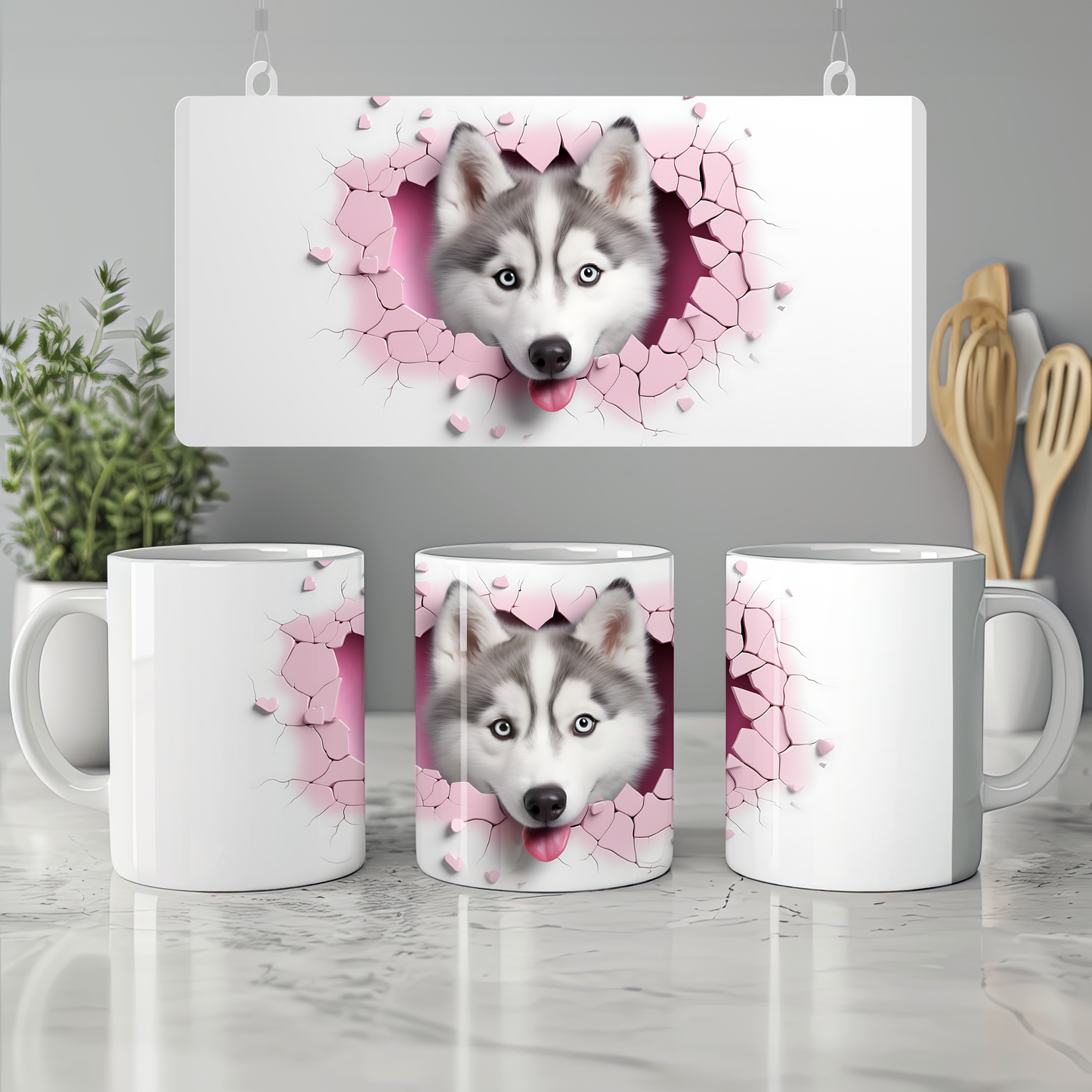 Köpek Severlere Özel – 3D Şirin Kupa Hediye - Valentine Siberian Husky