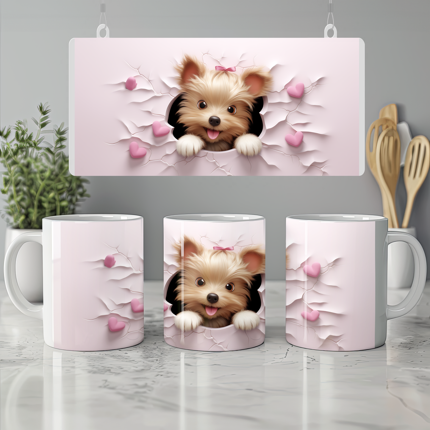 Pati Kupa – 3D Tatlı Köpek Figürlü Bardak - Valentine Yorkshire Terrier