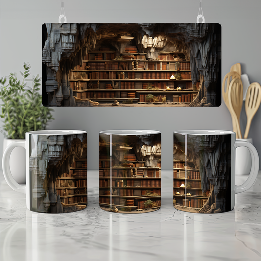 3D Tasarım Kitaplık Temalı Porselen Kupa Bardak K11