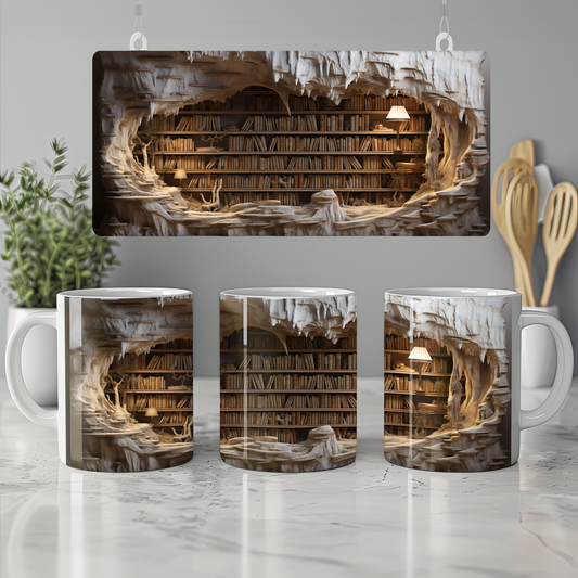 3D Tasarım Kitaplık Temalı Porselen Kupa Bardak K15
