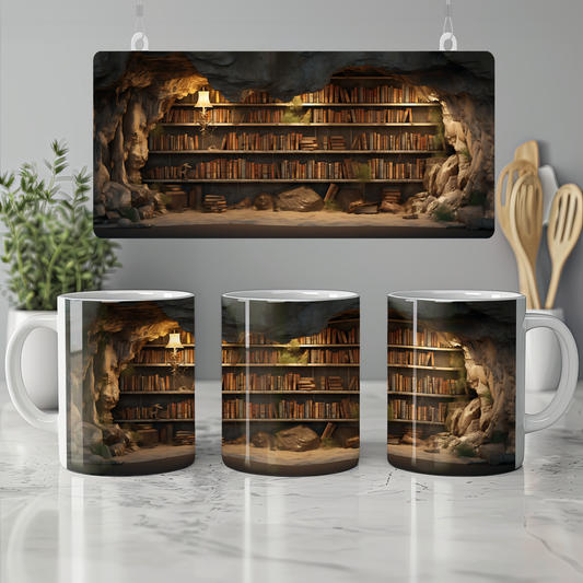 3D Tasarım Kitaplık Temalı Porselen Kupa Bardak K18