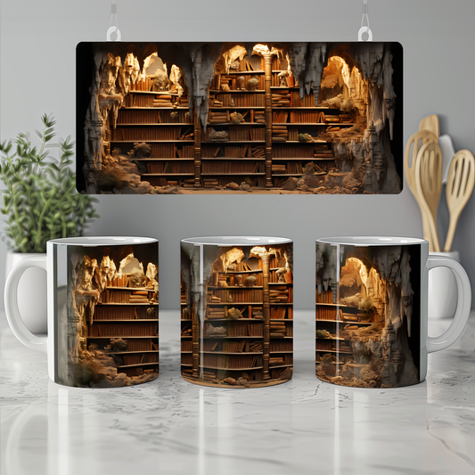 3D Tasarım Kitaplık Temalı Porselen Kupa Bardak K21