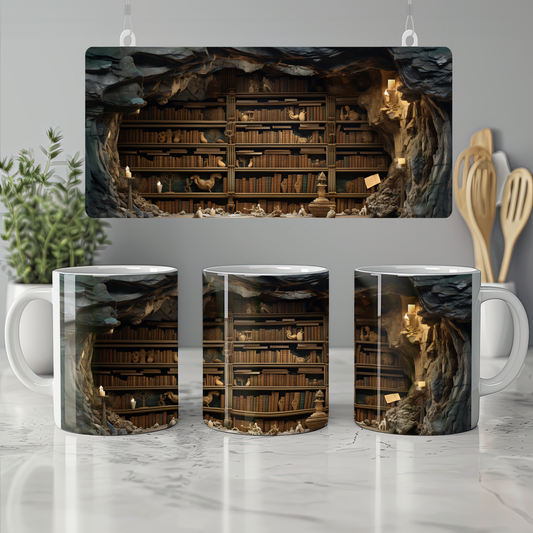 3D Tasarım Kitaplık Temalı Porselen Kupa Bardak K28
