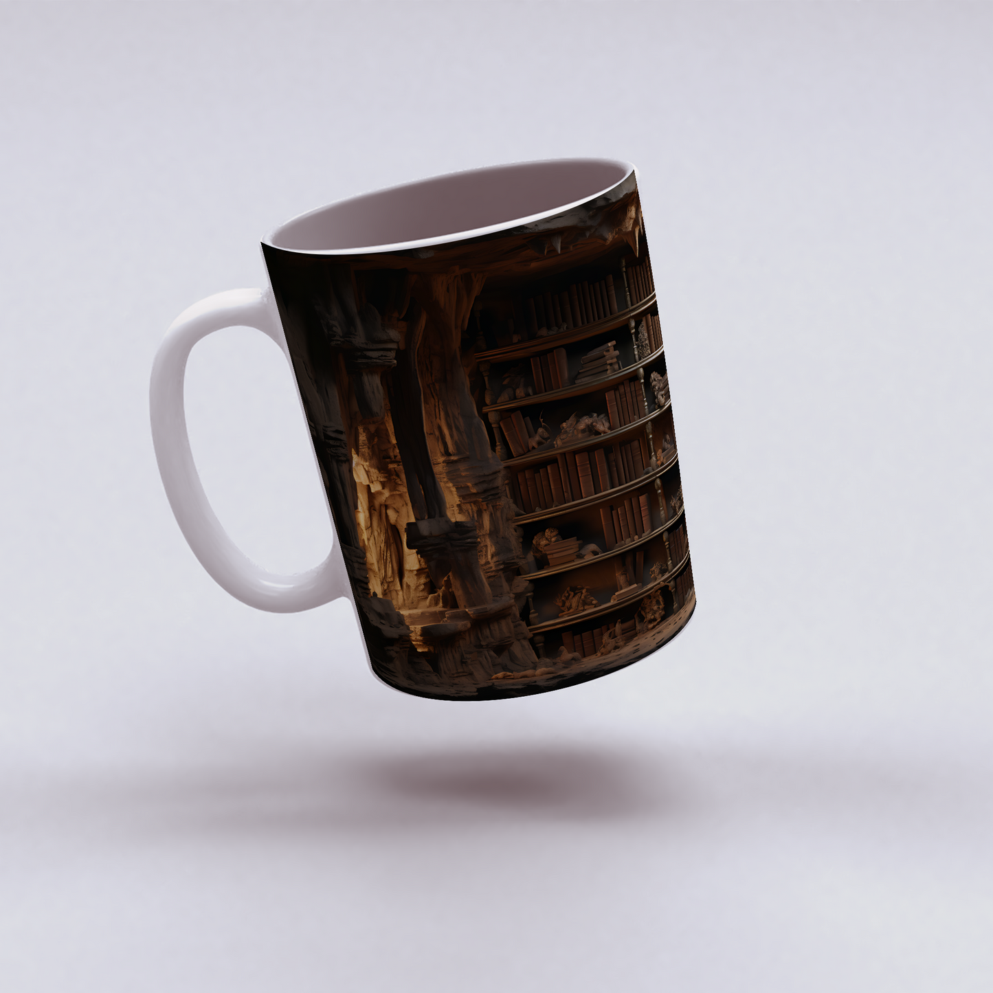 3D Tasarım Kitaplık Temalı Porselen Kupa Bardak -  K02