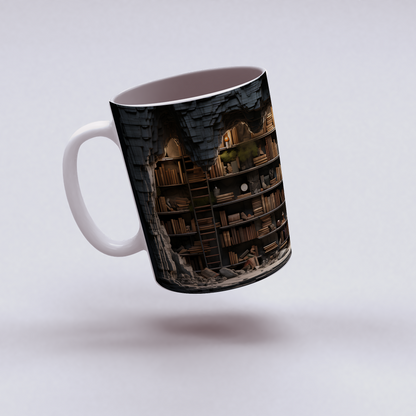 3D Tasarım Kitaplık Temalı Porselen Kupa Bardak -  K03