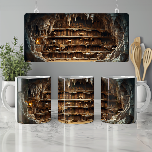 3D Tasarım Kitaplık Temalı Porselen Kupa Bardak -  K04