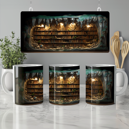 3D Tasarım Kitaplık Temalı Porselen Kupa Bardak -  K05
