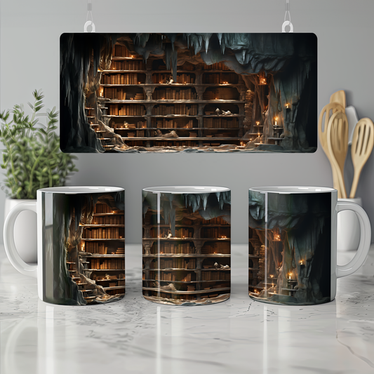 3D Tasarım Kitaplık Temalı Porselen Kupa Bardak K06