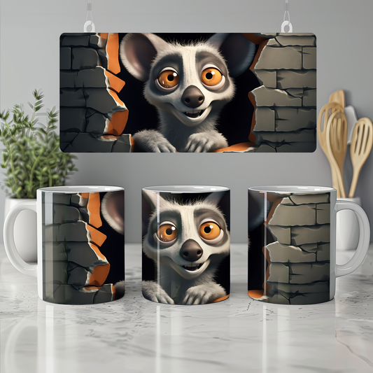 Kahve Kupası Safari Tasarımı – Vahşi Hayvan Motifli Bardak - Lemur Seramik Kupa