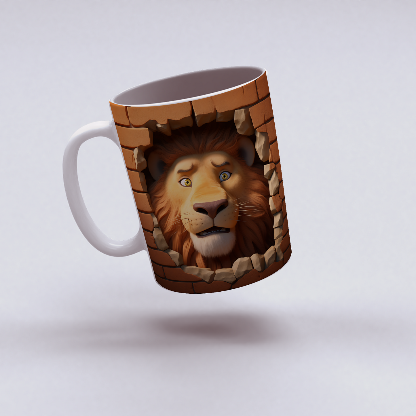 3D Safari Temalı Kupa – Vahşi Hayvan Desenli Bardak - Aslan Seramik Kupa