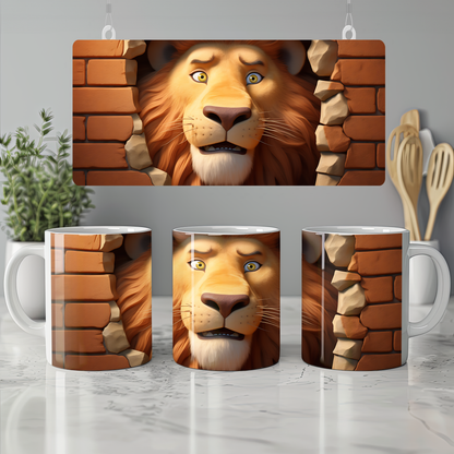 3D Safari Temalı Kupa – Vahşi Hayvan Desenli Bardak - Aslan Seramik Kupa