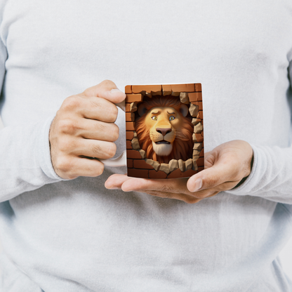 3D Safari Temalı Kupa – Vahşi Hayvan Desenli Bardak - Aslan Seramik Kupa