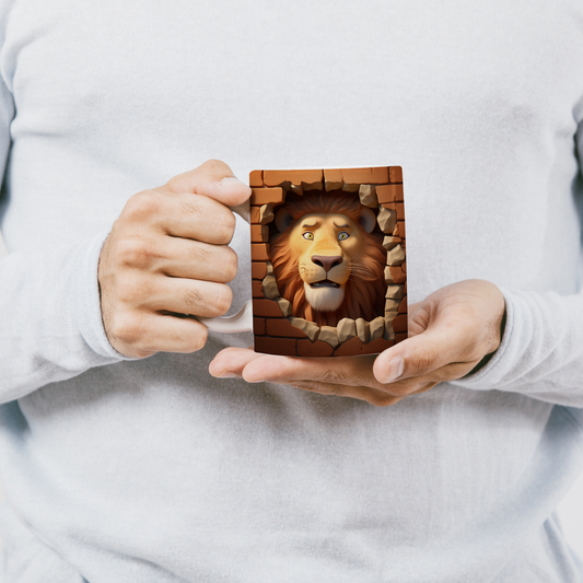 3D Safari Temalı Kupa – Vahşi Hayvan Desenli Bardak - Aslan Seramik Kupa