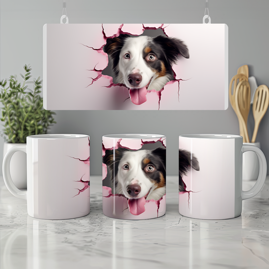 Kahve İçerken Patileş – 3D Köpek Figürlü Kupa - Valentine Australian Shepherd