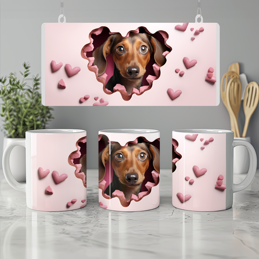 Kahve Dostu Patiler – Sevimli 3D Köpek Kupa - Valentine Dachshund