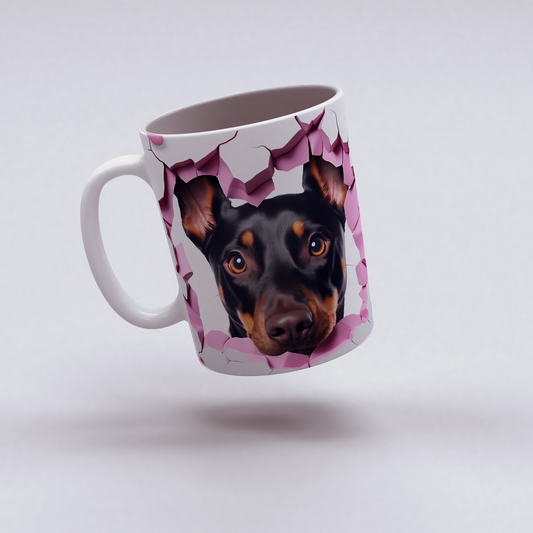 Pati Kafe – 3D Köpek Temalı Tatlı Kupa - Valentine Doberman Pinscher