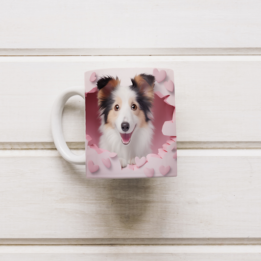 Mini Pati Mug – Köpek Karakterli Kupa - Valentine Shetland Sheepdog